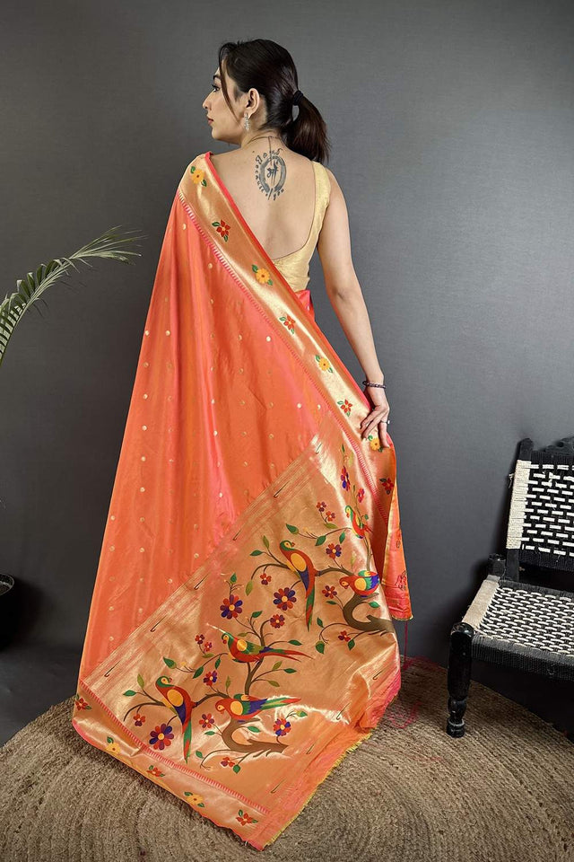 Orange Paithani Woven Silk Saree (ND801)
