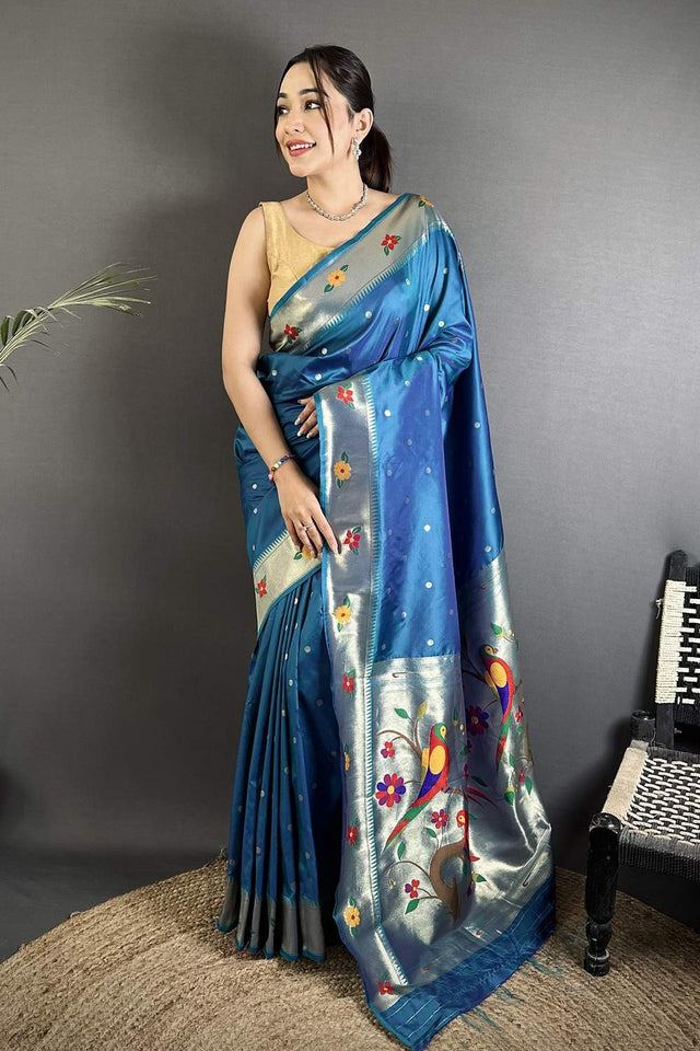 Turquoise Paithani Woven Silk Saree (ND802)