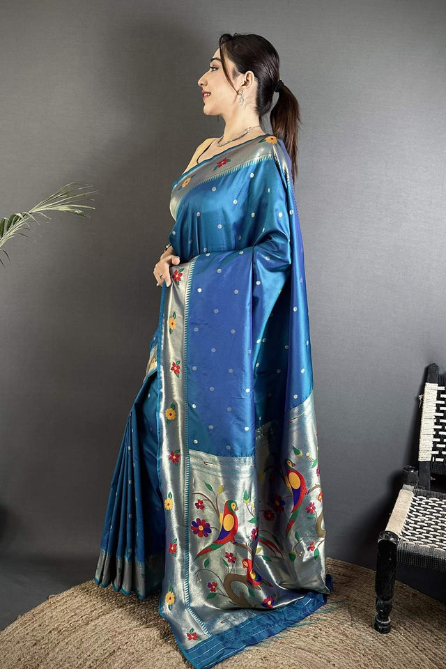 Turquoise Paithani Woven Silk Saree (ND802)