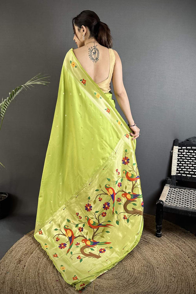 Green Paithani Woven Silk Saree (ND803)
