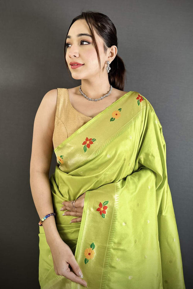 Green Paithani Woven Silk Saree (ND803)