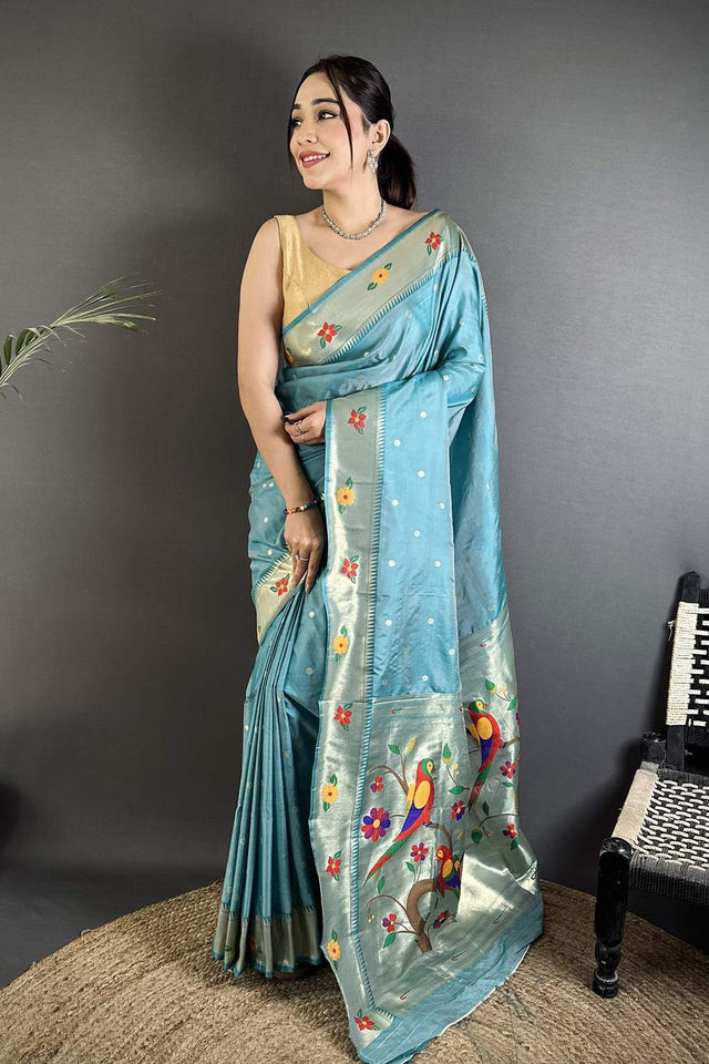 Blue Paithani Woven Silk Saree (ND804)