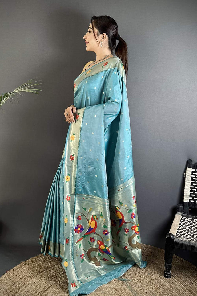 Blue Paithani Woven Silk Saree (ND804)