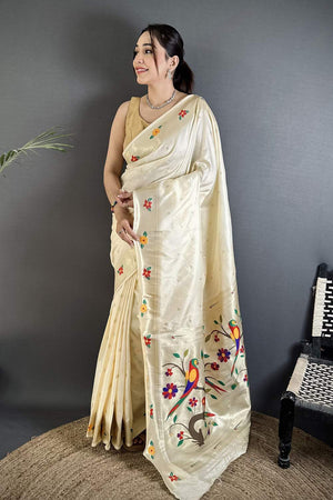 Off White Paithani Woven Silk Saree (ND805)