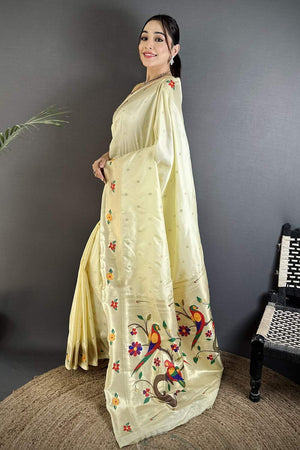 Cream Paithani Woven Silk Saree (ND808)