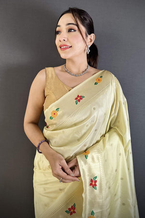 Cream Paithani Woven Silk Saree (ND808)