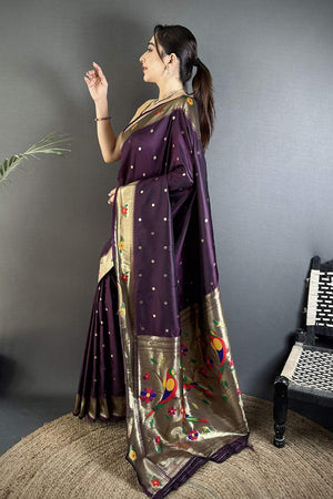Wine Paithani Woven Silk Saree (ND809)