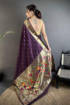 Wine Paithani Woven Silk Saree (ND809)