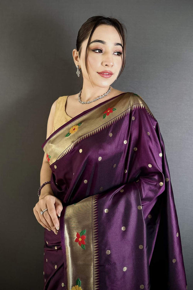 Wine Paithani Woven Silk Saree (ND809)