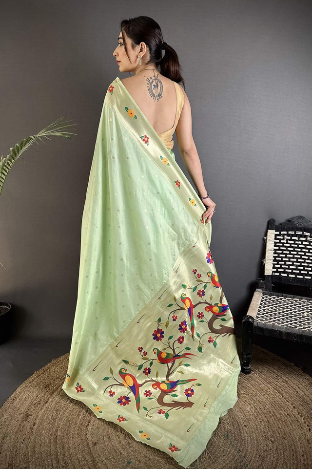 Turquoise Paithani Woven Silk Saree (ND810)
