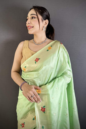 Turquoise Paithani Woven Silk Saree (ND810)