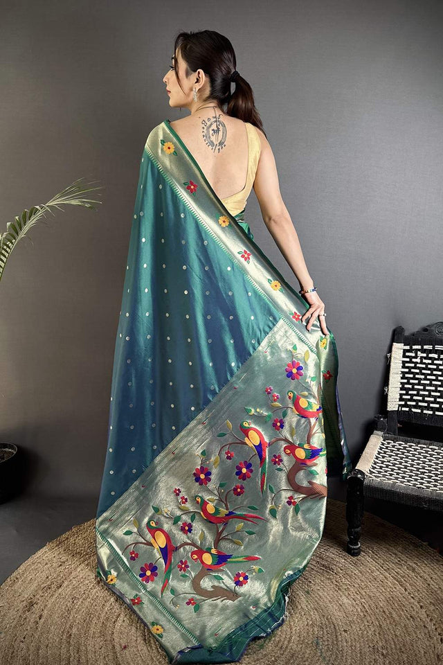 Turquoise Paithani Woven Silk Saree (ND811)