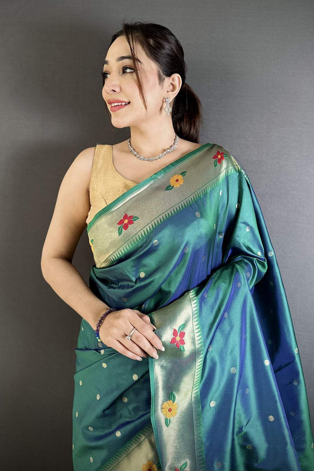 Turquoise Paithani Woven Silk Saree (ND811)