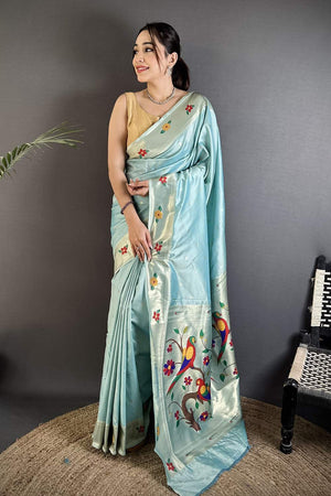 Blue Paithani Woven Silk Saree (ND812)