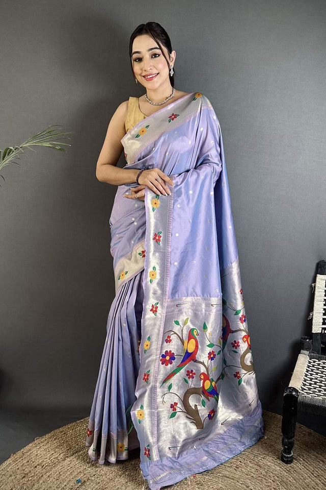 Lavender Paithani Woven Silk Saree (ND814)