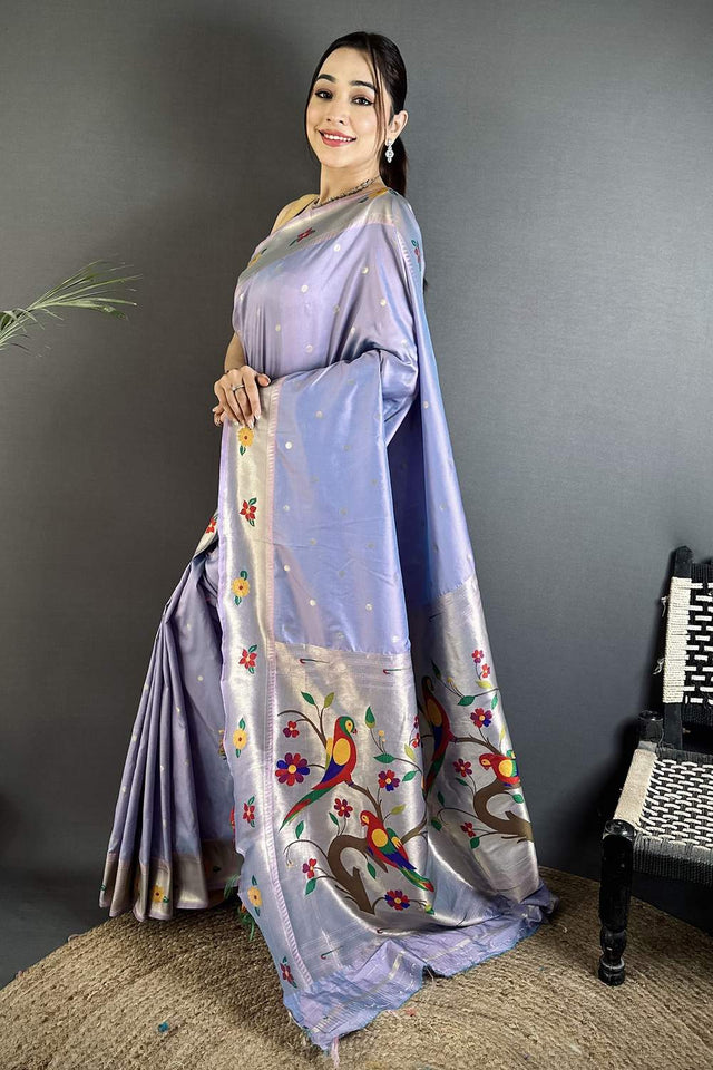 Lavender Paithani Woven Silk Saree (ND814)
