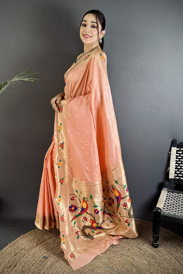 Peach Paithani Woven Silk Saree (ND815)