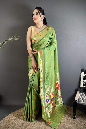 Green Paithani Woven Silk Saree (ND816)