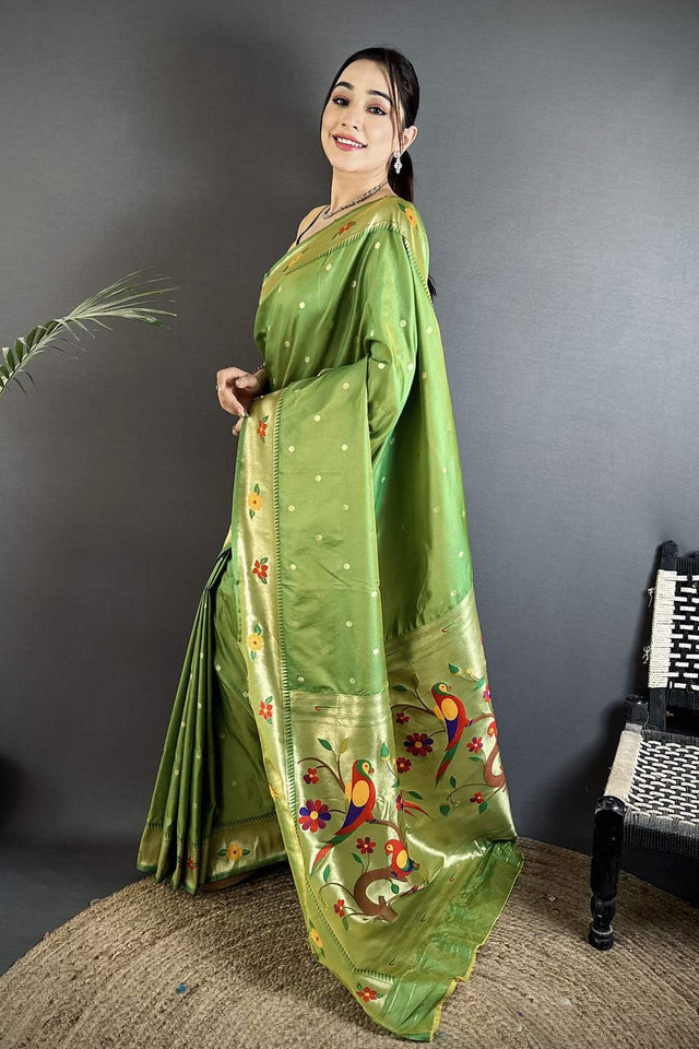 Green Paithani Woven Silk Saree (ND816)