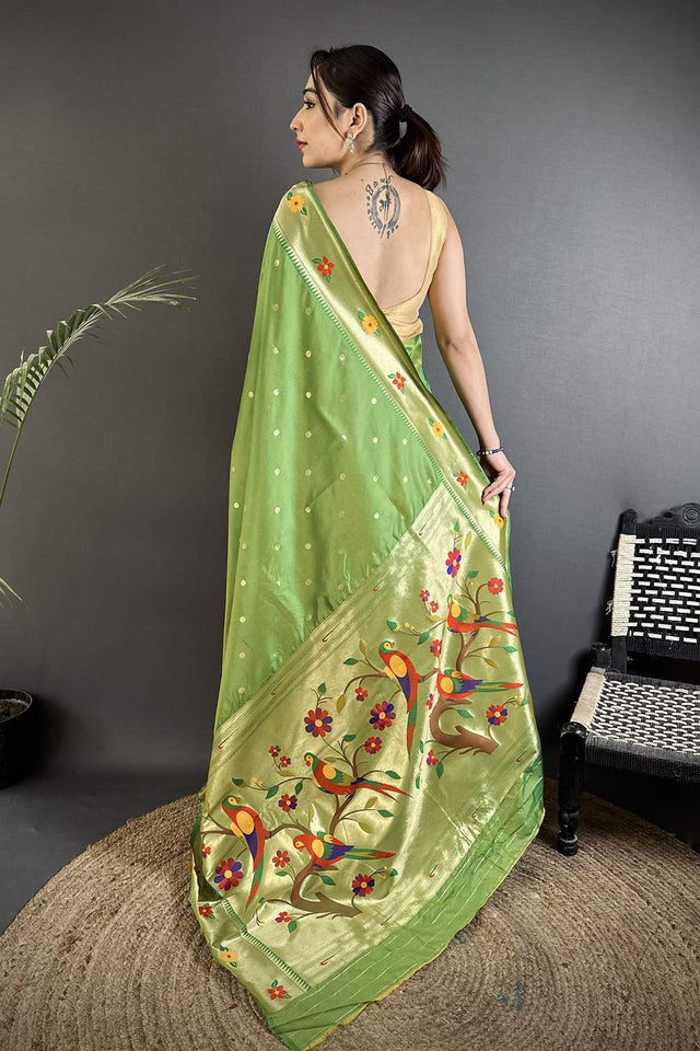 Green Paithani Woven Silk Saree (ND816)