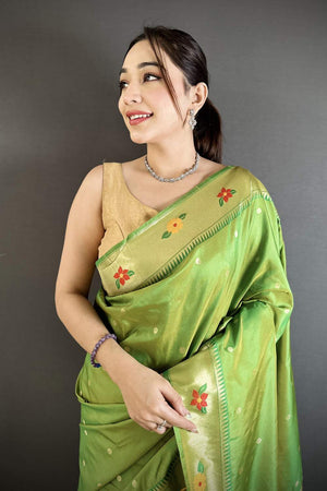 Green Paithani Woven Silk Saree (ND816)