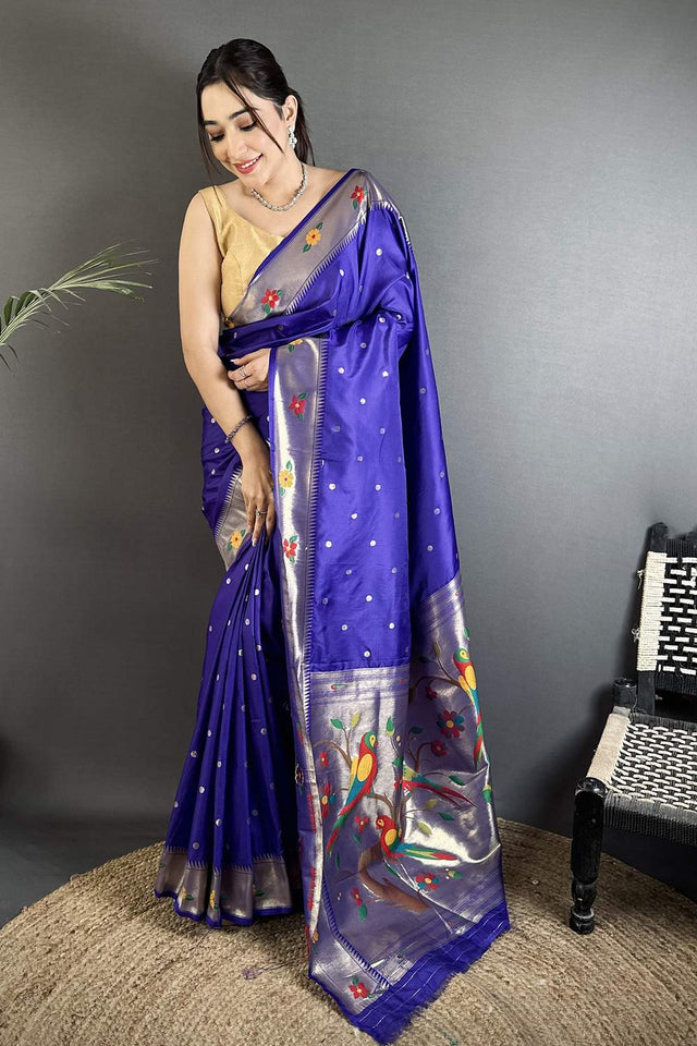 Royal Blue Paithani Woven Silk Saree (ND817)