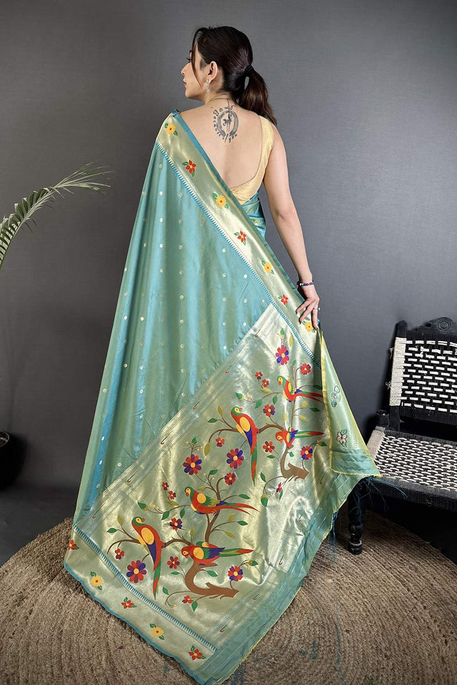 Light Blue Paithani Woven Silk Saree (ND818)
