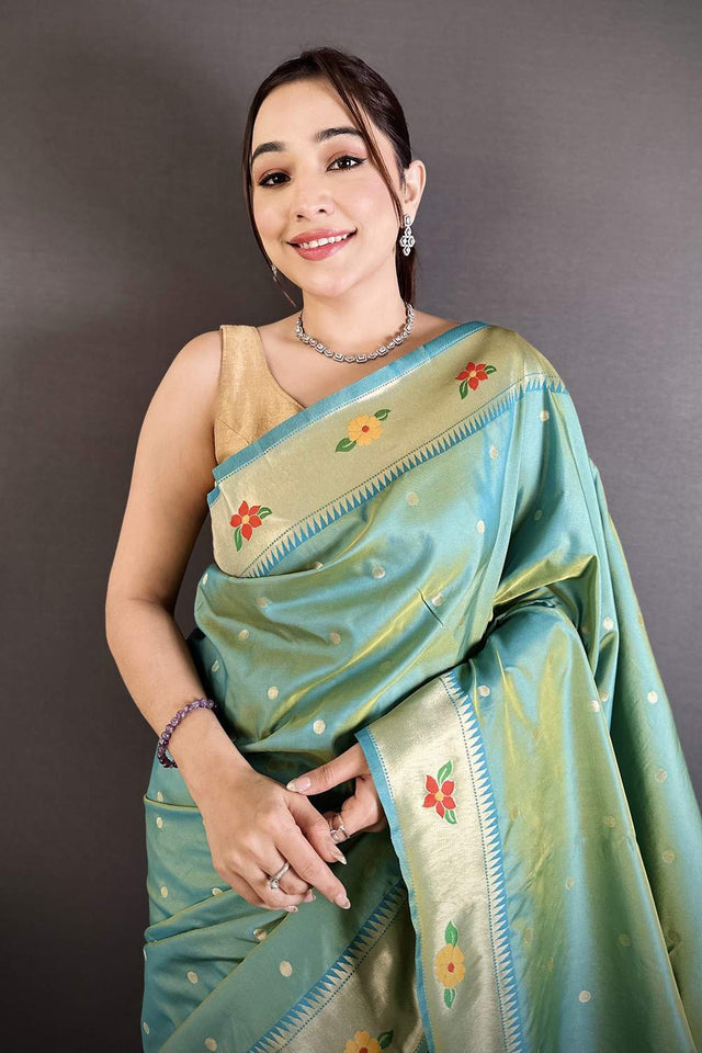Light Blue Paithani Woven Silk Saree (ND818)