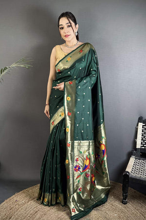 Dark Green Paithani Woven Silk Saree (ND819)