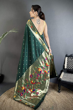 Dark Green Paithani Woven Silk Saree (ND819)