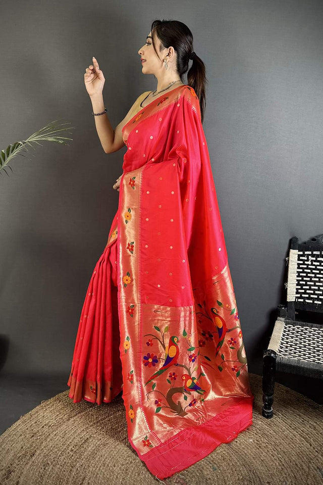 Dark Pink Paithani Woven Silk Saree (ND820)