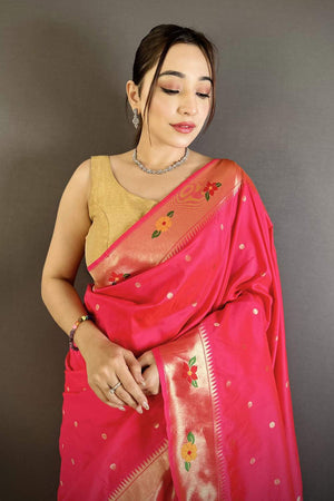 Dark Pink Paithani Woven Silk Saree (ND820)