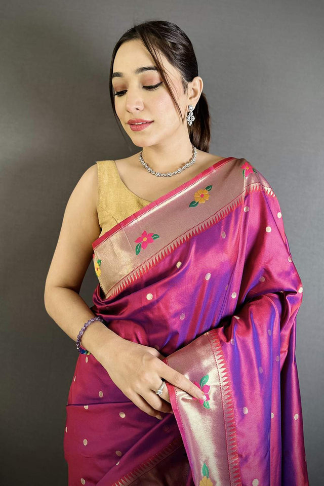 Magenta Paithani Woven Silk Saree (ND822)