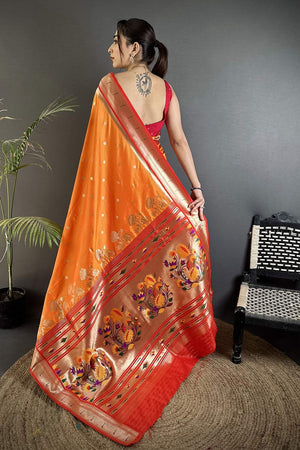 Orange Paithani Floral Woven Silk Saree (ND901)