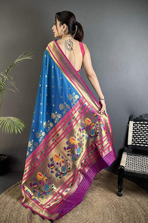 Blue Paithani Floral Woven Silk Saree (ND903)