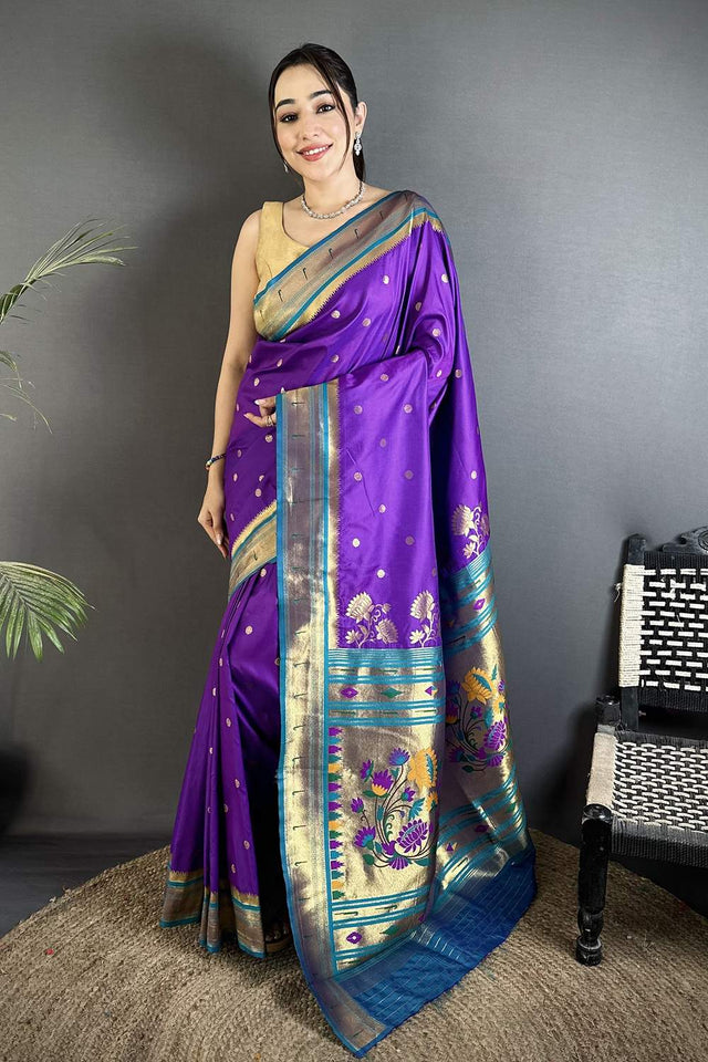 Purple Paithani Floral Woven Silk Saree (ND905)
