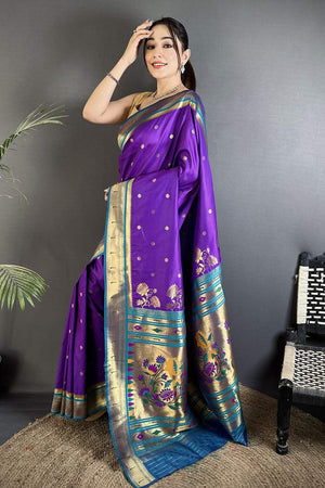 Purple Paithani Floral Woven Silk Saree (ND905)