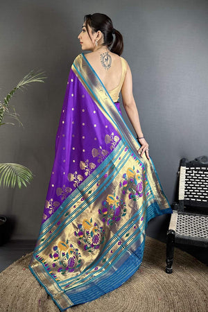 Purple Paithani Floral Woven Silk Saree (ND905)