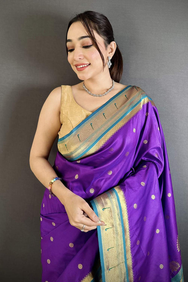 Purple Paithani Floral Woven Silk Saree (ND905)