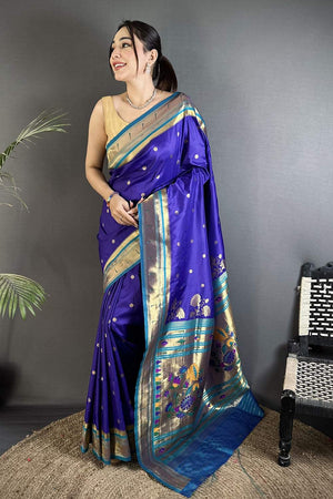 Royal Blue Paithani Floral Woven Silk Saree (ND906)