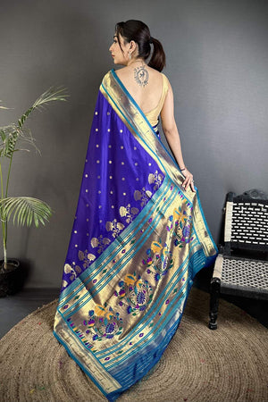 Royal Blue Paithani Floral Woven Silk Saree (ND906)