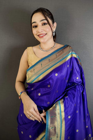 Royal Blue Paithani Floral Woven Silk Saree (ND906)