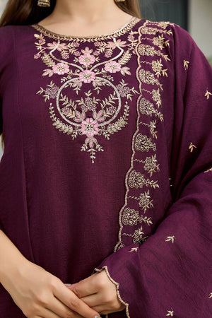 Wine Floral Embroidered Silk Anarkali Suit Set