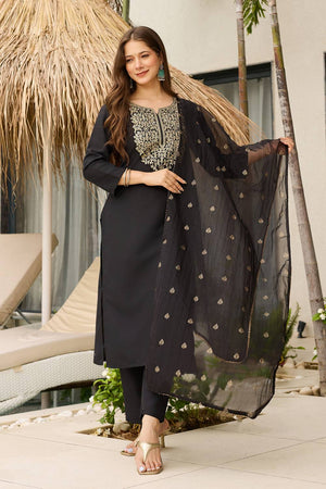 Black Sequin with Embroidered Viscose Kurti Pant Set