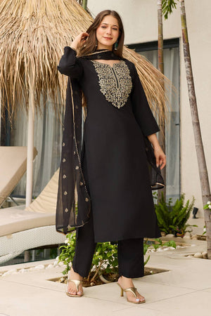 Black Sequin with Embroidered Viscose Kurti Pant Set