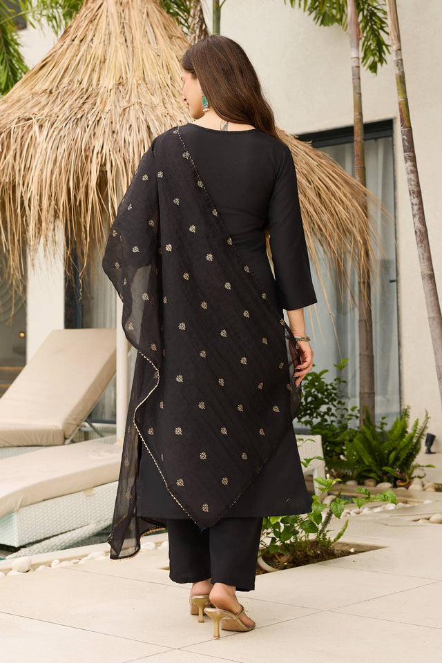 Black Sequin with Embroidered Viscose Kurti Pant Set