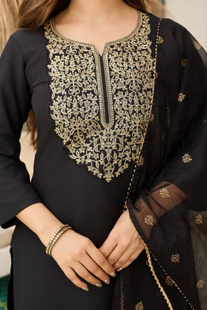 Black Sequin with Embroidered Viscose Kurti Pant Set
