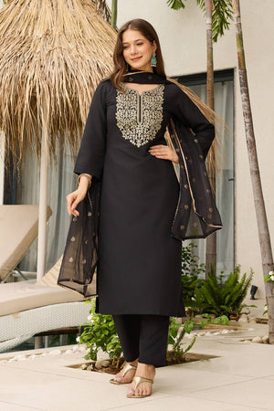 Black Sequin with Embroidered Viscose Kurti Pant Set
