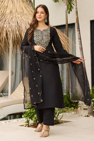 Black Sequin with Embroidered Viscose Kurti Pant Set