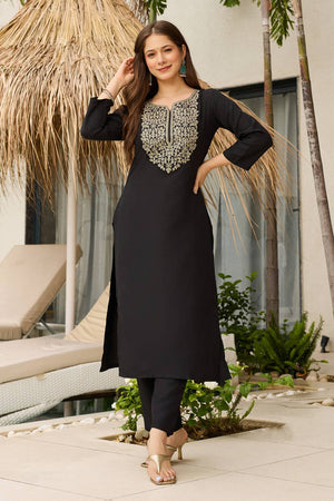 Black Sequin with Embroidered Viscose Kurti Pant Set